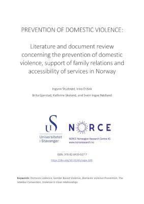 Cover for Prevention of Domestic Violence: Literature and document review concerning the prevention of domestic violence, support of family relations and accessibility of services in Norway