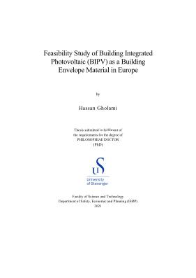 Cover for Feasibility Study of Building Integrated Photovoltaic (BIPV) as a Building Envelope Material in Europe