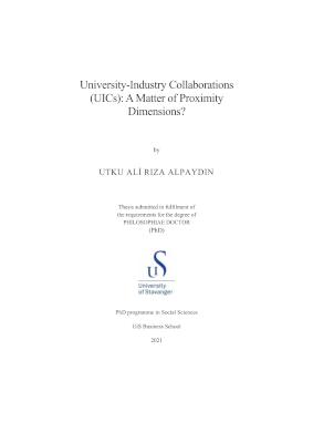 Cover for University-Industry Collaborations (UICs): A Matter of Proximity Dimensions?