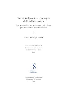 Cover for Standardised practice in Norwegian child welfare services: How standardisation influences professional practice in child welfare services