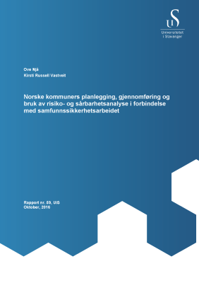 Cover for Norske kommuners planlegging, gjennomføring og bruk av risiko- og sårbarhetsanalyse i forbindelse med samfunnssikkerhetsarbeidet