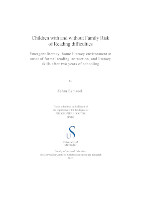 Cover for Children with and without Family Risk of Reading difficulties: Emergent literacy, home literacy environment at onset of formal reading instruction, and literacy skills after two years of schooling
