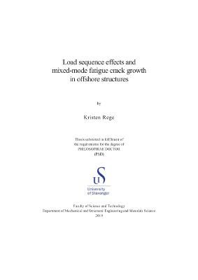 Cover for Load sequence effects and mixed-mode fatigue crack growth in offshore structures