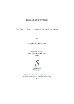 Cover for Teksten som problem: En studie av litterære samtaler i ungdomsskolen