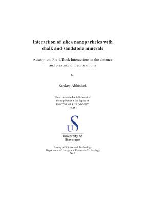 Cover for Interaction of silica nanoparticles with chalk and sandstone minerals: Adsorption, fluid/rock interactions in the absence and presence of hydrocarbons
