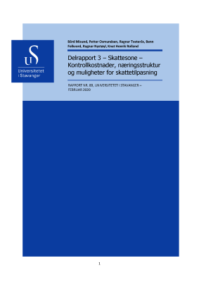 Cover for Delrapport 3 – Skattesone – Kontrollkostnader, næringsstruktur og muligheter for skattetilpasning