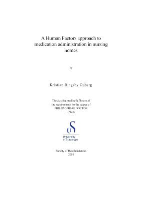 Cover for A Human Factors approach to medication administration in nursing homes