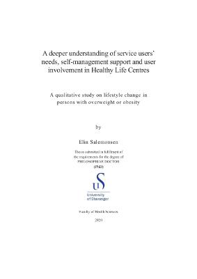 Cover for A deeper understanding of service users’ needs, self-management support and user involvement in Healthy Life Centres: A qualitative study on lifestyle change in persons with overweight or obesity