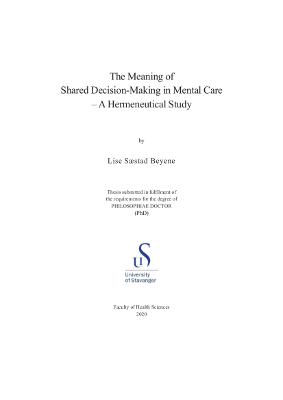 Cover for The Meaning of Shared Decision-Making in Mental Care: A Hermeneutical Study