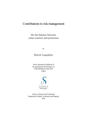 Cover for Contributions to risk management : On the balance between value creation and protection