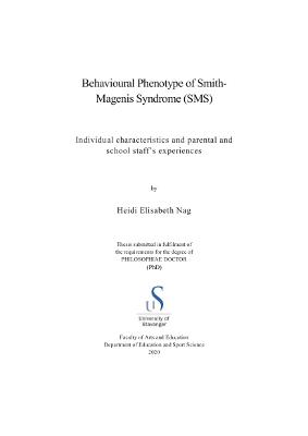 Cover for Behavioural Phenotype of Smith-Magenis Syndrome (SMS): Individual characteristics and parental and school staff's experiences