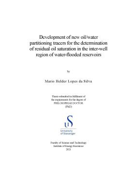 Cover for Development of new oil/water partitioning tracers for the determination of residual oil saturation in the inter-well region of water-flooded reservoirs