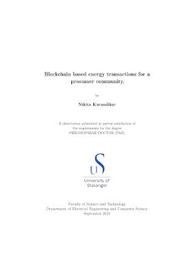 Cover for Blockchain based energy transactions for a prosumer community
