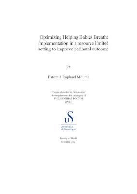 Cover for Optimizing Helping Babies Breathe implementation in a resource limited setting to improve perinatal outcome